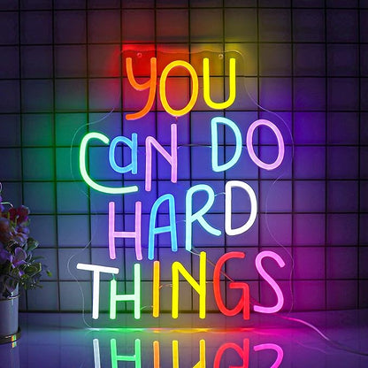Neon Sign, JGHTURIE You Can Do Hard Things Neon Signs for Wall Decor Led Lights Signs for Classroom Office Business Library Bar Party Art Decoration USB Powered