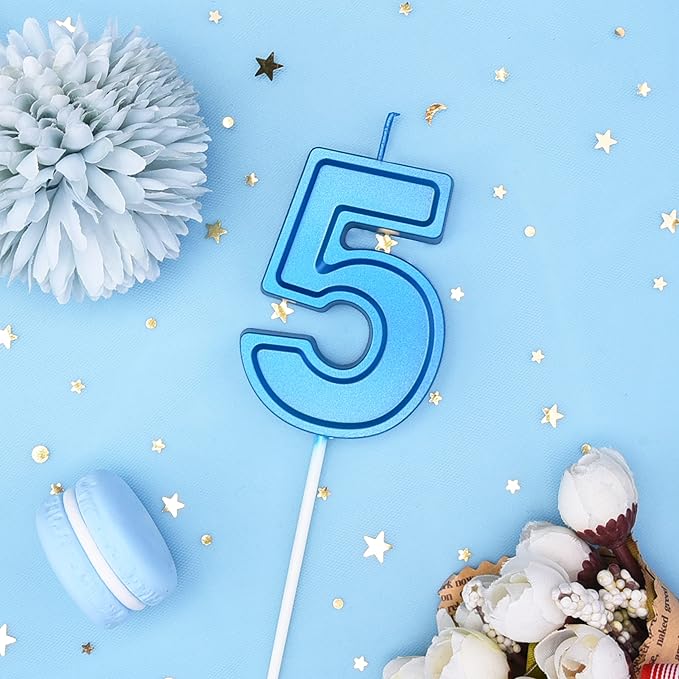 PHD CAKE 2.76 Inch Luxe Blue 5 Number Birthday Candles, Blue Number Candles, Cake Number Candles, Party Celebration