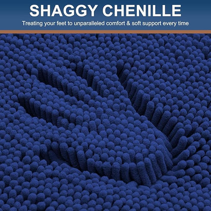 Smiry Luxury Chenille Toilet Rugs U-Shaped 24x20, Soft Absorbent Non-Slip Contour Bathroom Rugs for Toilet, Machine Washable Contoured Bath Mats, Royal Blue