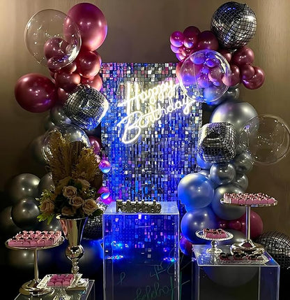 Purple Shimmer Wall Backdrop 24 Panels Cover 6 x 4 Ft, Photo Backdrops for Wedding,Anniversary,Birthday,Party Decoration