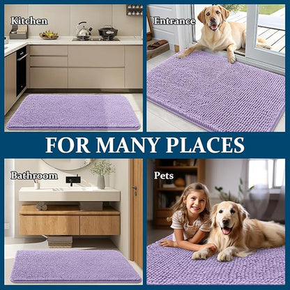 OLANLY Dog Door Mat for Muddy Paws 59x24, Absorbs Moisture and Dirt, Absorbent Non-Slip Washable Doormat, Quick Dry Chenille Mud Mat for Dogs, Entry Indoor Entryway Carpet for Inside Floor, Lavender