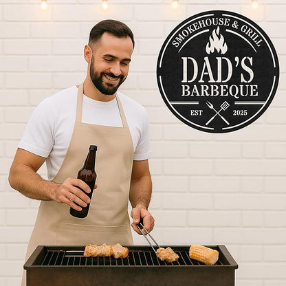 Custom BBQ Workshop Metal Sign, Personalized Grill Cut Name Wall Decor for Garage, Rustic Outdoor Cooking Area Gift