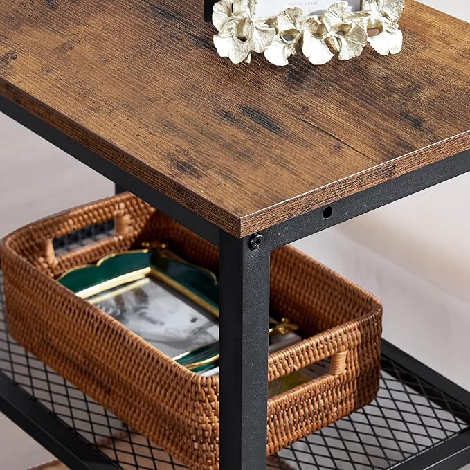 VECELO Tall End Side Tables,30" Height Nightstand with 3-Tier Storage Shelf for Bedroom Living Room, Easy Assembly,Industrial Style, Brown