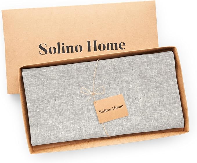 Solino Home Linen Tablecloth 52 x 52 Inch - 100% Pure Linen Square Table Throw - Athena, Machine Washable Oyster Grey Tablecloth for Fall, Autumn