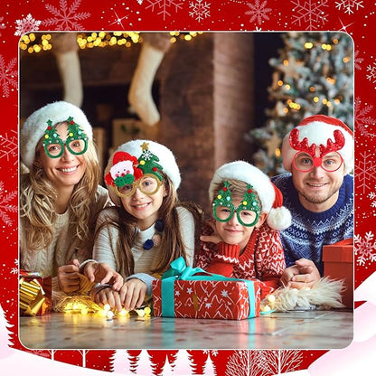 16 Pieces Christmas Glitter Eyeglasses Holiday Party Glasses Supplies Antlers Reindeer Snowman Shape for Xmas Decorations Assorted Styles