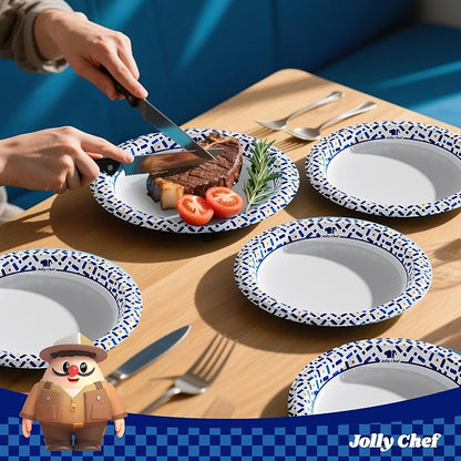 JOLLY CHEF 10 Inch Paper Plates 140 Count, Soak-Proof, Cut Proof, Disposable Heavy Duty Plates for Picnic, Family Gatherings, Parties