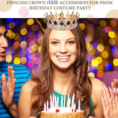 MTLEE 2 Pcs Prom King and Queen Crowns for Men Women King Queen Crowns Tiara with Rhinestone for Wedding Birthday Grad(Black Gold, Black Style)