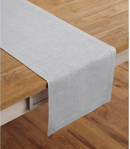 Solino Home Linen Soft Grey Table Runner 120 Inches Long - 100% Pure Linen 14 x 120 Inch Table Runner for Fall, Autumn, Christmas, Winter, New Year - Fete