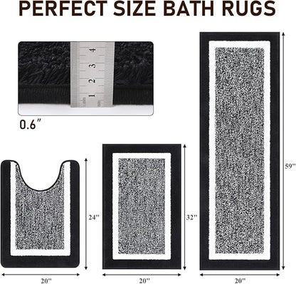 Pauwer Bathroom Rug Set - 3 Piece Shower Mats with U-Shaped Contour Toilet Mat, Absorbent Microfiber Plush Bath Mats, Non Slip, Machine Washable Shaggy Floor Mats