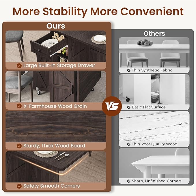 Space Saving Folding Dining Table for 2-4, Farmhouse Foldable Dining Table with Drawer and Storage Shelf, 6 Wheels Drop Leaf Kitchen Dining Room Table for Small Space (Walnut, 47.2" x 23.6" x 29.9")