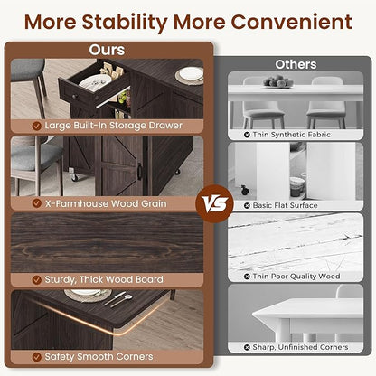 Space Saving Folding Dining Table for 2-4, Farmhouse Foldable Dining Table with Drawer and Storage Shelf, 6 Wheels Drop Leaf Kitchen Dining Room Table for Small Space (Walnut, 47.2" x 23.6" x 29.9")