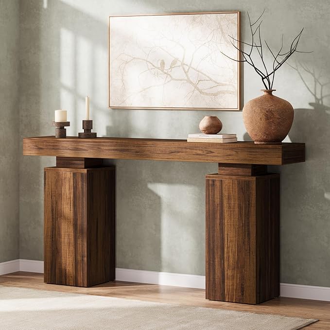 Tribesigns 63-Inch Long Console Table, Farmhouse Entryway Table Behind Couch, Wooden Foyer Stand Entry Station, Modern Hallway Accent Furniture for Living Room Decor, Entrance, Brown
