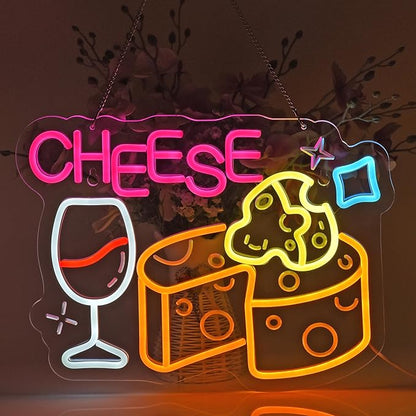 Cheese Neon Sign, Neon Lights Hanging Wall Art Decoration for Store Retail Shop Market Mall Grocery Bakeries Café Celebration Home Decor, USB Powered Ultra Bright Dimmable, 15.75×11.8inches