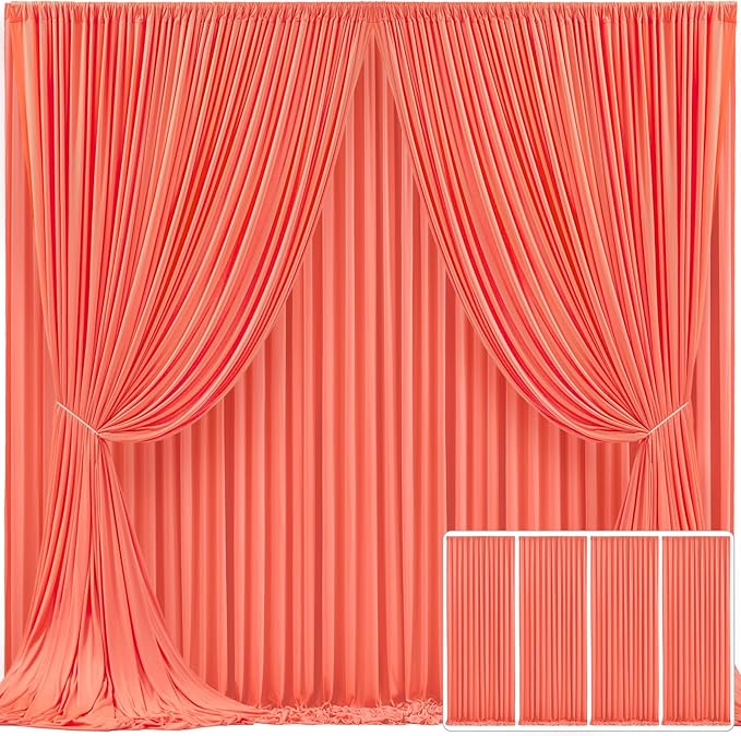 4 Panels Orange Backdrop Curtain for Parties Wrinkle Free Photo Curtains Backdrop Drapes Fabric Decoration for Wedding Birthday Party Baby Shower 20ft(W) x 10ft(H)
