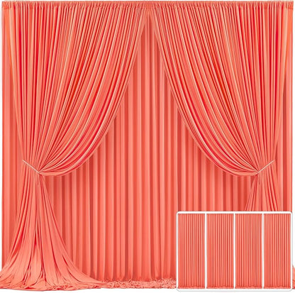 4 Panels Orange Backdrop Curtain for Parties Wrinkle Free Photo Curtains Backdrop Drapes Fabric Decoration for Wedding Birthday Party Baby Shower 20ft(W) x 10ft(H)