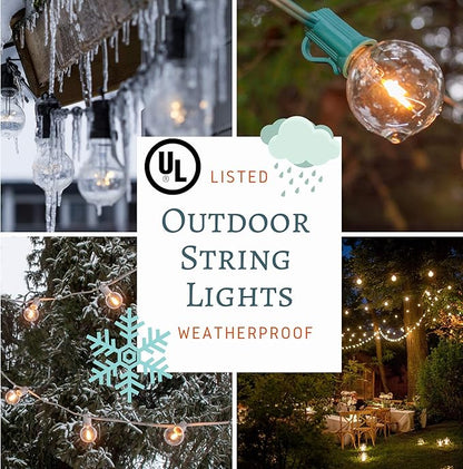Hometown Evolution, Inc. G50 2" LED Filament Outdoor Patio String Lights with 0.6 Watt Light Bulbs (G50 LED Plastic - White Wire, 100 ft)