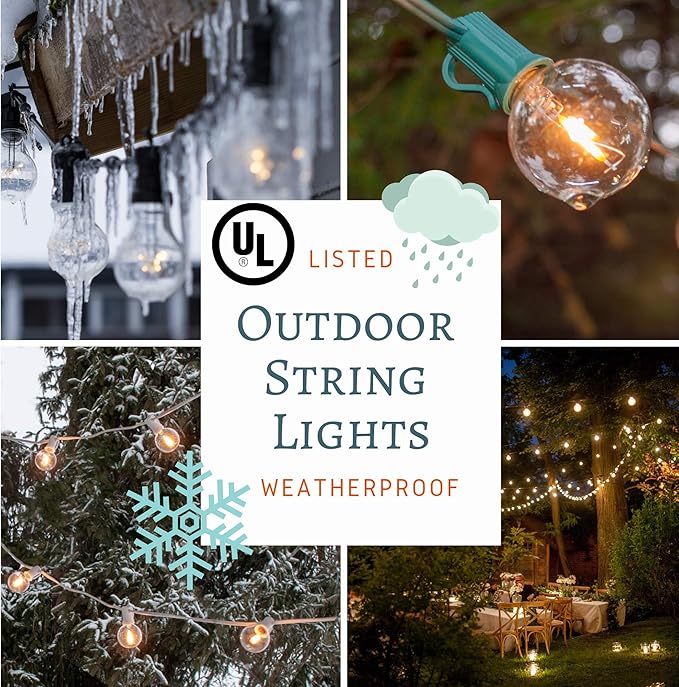 Hometown Evolution, Inc. G50 2" LED Filament Outdoor Patio String Lights with 0.6 Watt Light Bulbs (G50 LED Plastic - White Wire, 50 ft)