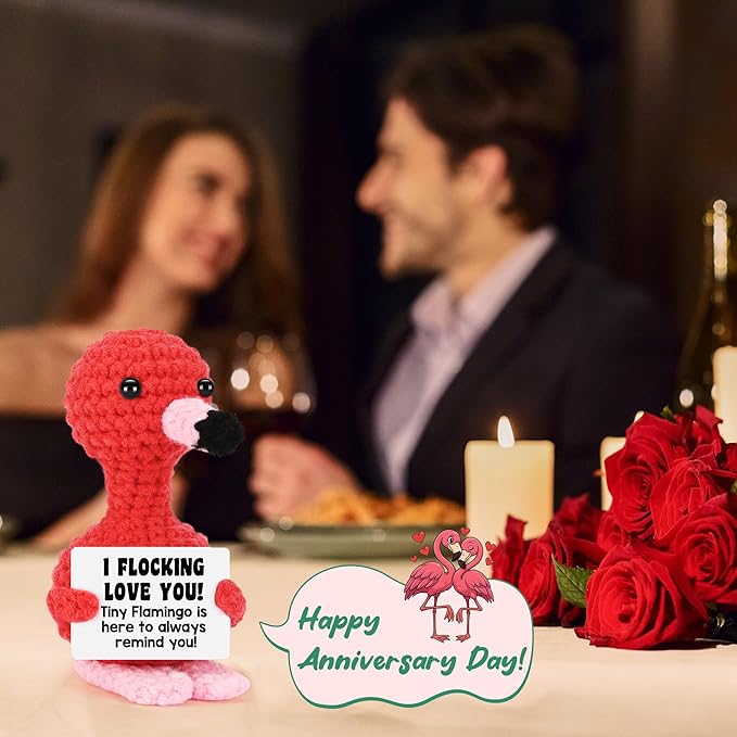 Funny Anniversary Women Gifts for Girlfriend Wife Christmas Stocking Stuffers Gifts for Her, Birthday I Love You Flamingo Romantic Gift for Couple Boyfriend, Handmade Crochet Flamingo Lover Present