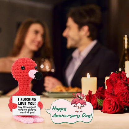 Funny Anniversary Women Gifts for Girlfriend Wife Christmas Stocking Stuffers Gifts for Her, Birthday I Love You Flamingo Romantic Gift for Couple Boyfriend, Handmade Crochet Flamingo Lover Present