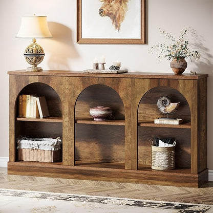 Tribesigns Farmhouse Console Table, 63-Inch Long Entryway Table with 3 Tier Storage, Wooden Rectangular Sofa Table Behind The Couch for Entrance, Hallway, Living Room, Brown | Entryway Table, 3 Tier Storage, Rectangular, Sofa Table, Behind The Couch, E...