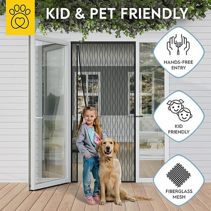 AUGO Fiberglass Magnetic Screen Door Reversible Left Right Side Opening - Self Sealing, Heavy Duty, Hands Free, Keeps Bugs Out - Pet and Kid Friendly - Patent Pending Keep Open Feature – 38” x 83”