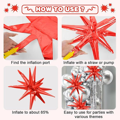 Colorful Star Balloons,9Pcs 22Inch Rainbow Explosion Spike Cone Helium Polyester Film Star Foil Balloons for Birthday Anniversary Baby Shower New Year Christmas Disco Party Decorations