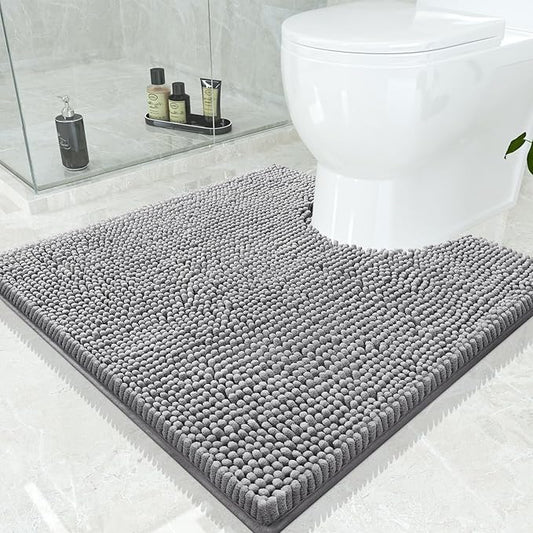 Smiry Luxury Chenille Toilet Rugs U-Shaped 24x24, Soft Absorbent Non-Slip Contour Bathroom Rugs for Toilet, Machine Washable Contoured Bath Mats, Grey