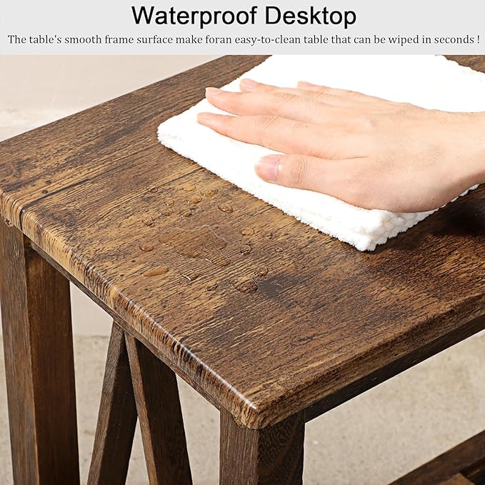 End Side Table with Storage Shelf Rectangle Narrow Nightstand Console Tables Brown Smooth End Table for Small Spaces Industrial Accent Side Table for Living Room Bathroom Bedroom