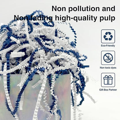 2LB Crinkle Cut Paper Shred Filler for Bag Gift Box Basket Paper Shreded Stuffing Decoration for Valentine's Day Holiday Party (Blue&White)