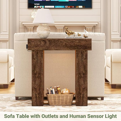 Unikito 32" Entryway Table with Socket and Sensor Light, Narrow Console Table with Storage Behind Couch, Farmhouse Entryway Table for Hallway, Behind The Couch, Living Room, Foyer