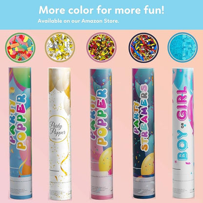 No Mess Streamer Confetti Cannon Party Poppers | 2 Pack | Multicolor Streamers | Glitter Bomb Confetti Shooters | Decoration for Birthday, Wedding | Launches 25 ft | 12 inch | TUR Party Supplies
