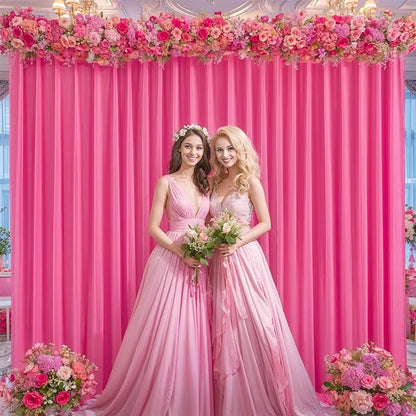 32 x 10ft Hot Pink Backdrop Curtains for Girls Party Photo Background Curtains Wrinkle Free Drapes for Backdrop Long Curtain for Wedding Bridal Shower Valentine's Day Birthday Baby Shower, 8 Panels