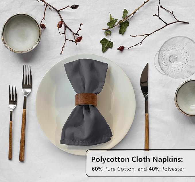 Zoyer Cloth Napkins Set of 4, 18x18 Inches Cotton Enrich Napkins Cloth ‎Washable, Soft & Durable Dinner Napkins for Parties, Wedding, Christmas, ‎Thanksgiving & Everyday Use - Dark Grey