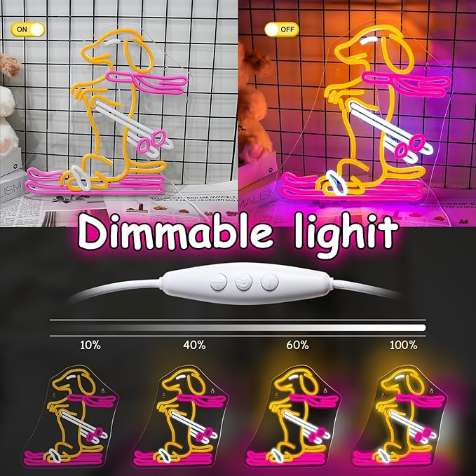Lucunstar Skiing Dachshund Neon Sign Dog LED Sign for Wall Decor Dachshund Decor USB Connectivity Adjustable Brightness Ski Neon Light Up Pet Shop Bedroom Wall Gifts for Dog Lover