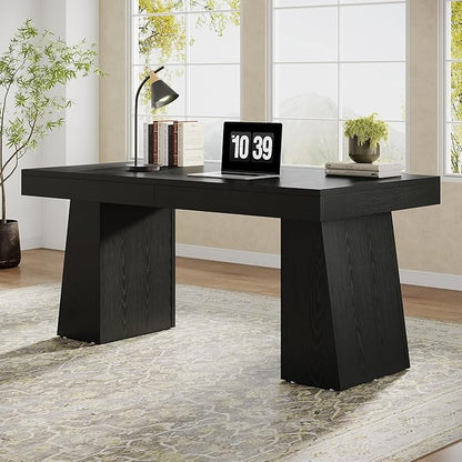 Tribesigns 55" Executive Desk, Wooden Office Desk with Double Pedestal, Modern Simple Computer Writing Table for Home Office, Black