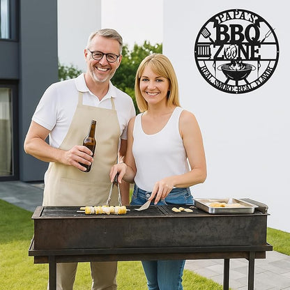 Personalized BBQ Grill Wall Sign, Custom Name Metal Cut Decor for Outdoor Patio, Rustic Backyard Kitchen Barbecue Art