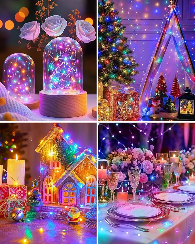 btfarm 6 Pack Fairy Lights Battery Operated, 7FT 20 LED Mini String Lights Waterproof Silver Wire for Mason Jars Centerpiece Table Crafts Bedroom Christmas Decoration, Colourful