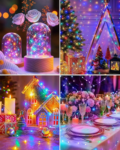 btfarm 6 Pack Fairy Lights Battery Operated, 7FT 20 LED Mini String Lights Waterproof Silver Wire for Mason Jars Centerpiece Table Crafts Bedroom Christmas Decoration, Colourful
