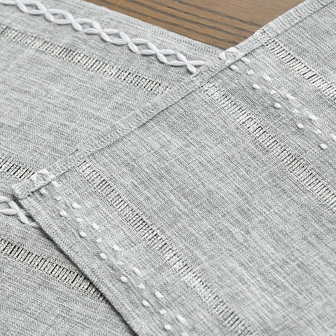 Artoid Mode Grey Rustic Cotton Linen Table Runner, Seasonal Embroidered Hollow Kitchen Dining Table Decoration for Home Party Decor 13x36 Inch