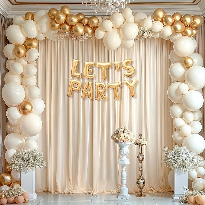 8 x 10ft Champagne Backdrop Curtains for Wedding Photo Background Curtains Wrinkle Resistant Backdrop for Party Photoshoot Polyester Curtains Drapes for Baby Shower Birthday with Rod Pocket, 2 Panels