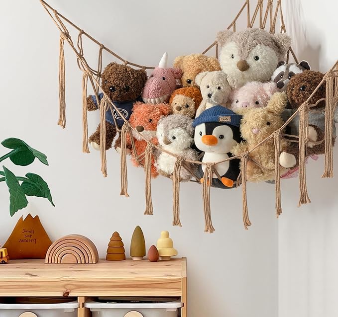 Stuffed Animal Storage Hammock or Net Corner - Large Toy Hammock Net for Stuffed Animals Room Decor - Cute Stuff Animal Organizer Plush Holder - Kids Baby Nursery Essentials Wall Bedroom Home Decor