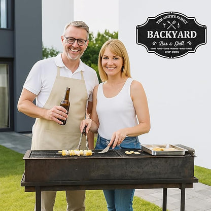 Rustic BBQ Grill Metal Sign, Custom Name Cut Wall Art for Outdoor Patio, Backyard Kitchen, Personalized Barbecue Decor