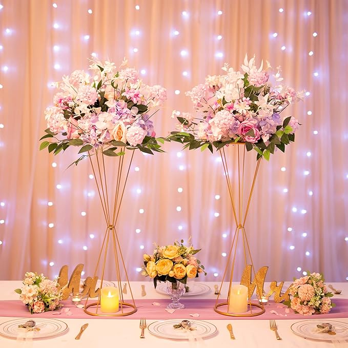 Sziqiqi Flower Centerpieces for Wedding Tables Metal - Geometric Floral Centerpiece Stand for Tabletop Event Party Birthday Tall 27inch Gold