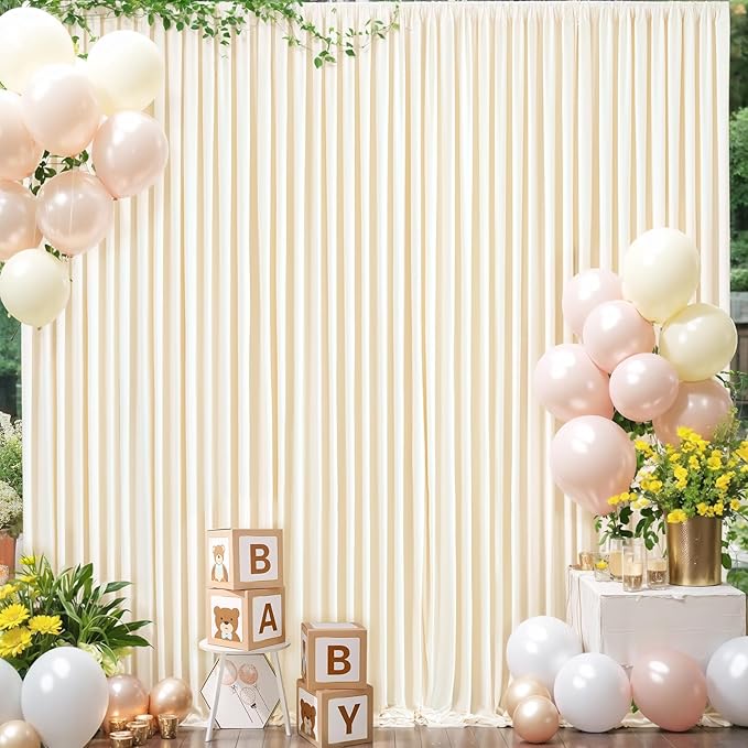 Champagne Backdrop Curtain for Parties Wedding Baby Shower Wrinkle Free Photo Curtains Backdrop Drapes Fabric Decoration for Bridal Shower 5ft x 7ft,2 Panels