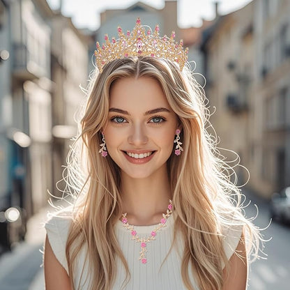 Kamirola Tiaras and Crowns for Women,Tiaras Earrings Necklace, Crystal Bridal Jewelry Set (TR48)