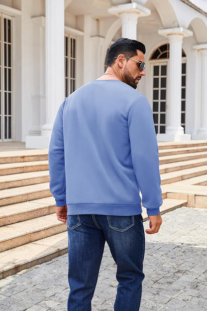 Boladeci Men's Full Sherpa Lined Crewneck Sweatshirts Heavy-weight Fleece Pullover Thick Thermal Long Sleeve Cotton