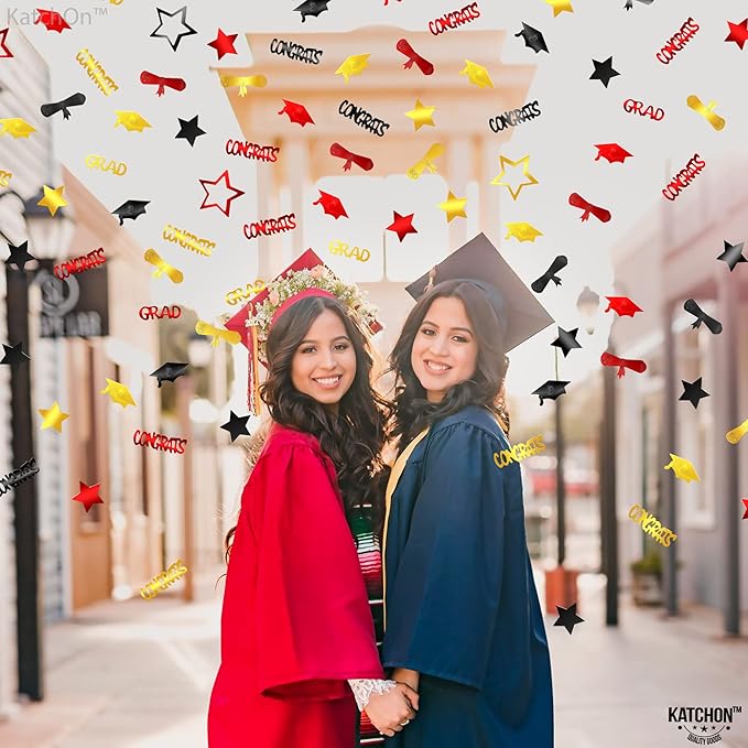 KatchOn, Shiny Congrats Grad Confetti 2025 - Pack of 1300 | Black, Red and Gold Graduation Confetti Class of 2025, Graduation Decorations 2025 | Class of 2025 Decorations