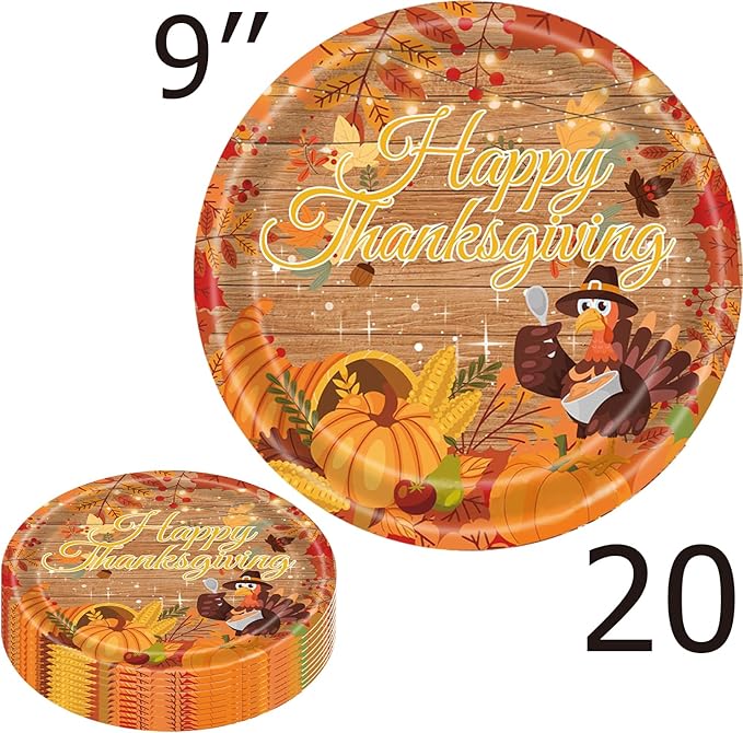 60pcs Fall Thanksgiving Plates and Napkins Party Decorations Happy Thanksgiving Autumn Dessert Plates Pumpkin Harvest Turkey Family Holiday Party Supplies Serves 20
