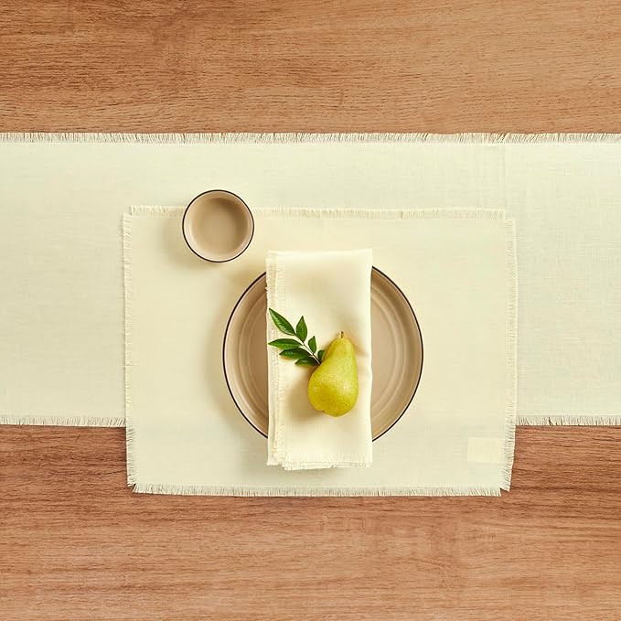 Solino Home Fringe Linen Napkins Set of 4-100% Pure Linen Creamy Ivory Dinner Napkins 20 x 20 Inch for Fall, Autumn, Christmas, Holiday, New Year - Handcrafted and Machine Washable