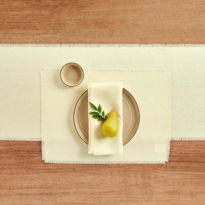 Solino Home Fringe Linen Napkins Set of 4-100% Pure Linen Creamy Ivory Dinner Napkins 20 x 20 Inch for Fall, Autumn, Christmas, Holiday, New Year - Handcrafted and Machine Washable